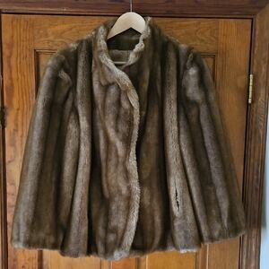 Vintage Tissave France Style VI Ltd. Brown Faux Fur Coat Sz XL
